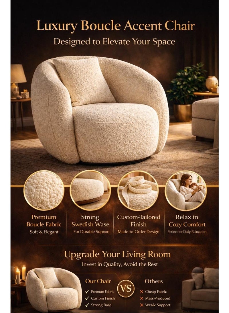 هاوس ون كرسي من البوكليه وأرجل خشب سويدي 99x104x75 سم - بيج - Image 2